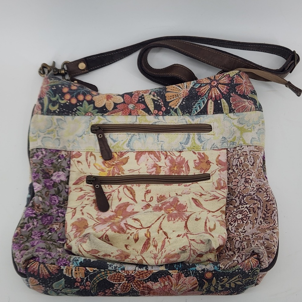 Myra Bag Canvas‎ Leather Crossbody Shoulder Bag Floral Patchwork Made in India